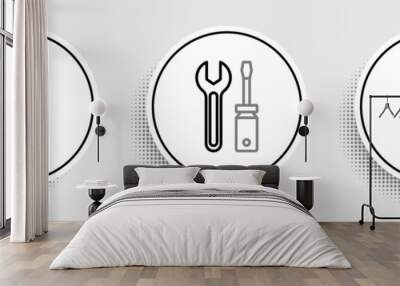 Set line Car key with remote, Timing belt kit and Screwdriver and wrench spanner icon. Vector Wall mural