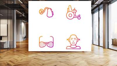 Set line Deaf, Blind glasses, Hearing aid and Electric wheelchair. Gradient color icons. Vector Wall mural