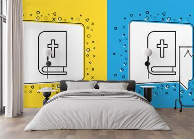 Set line Holy bible book icon isolated on yellow and blue background.  Vector Illustration Wall mural