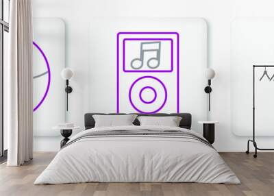 Set line Joystick for arcade machine, Basketball ball and Music player icon. Vector Wall mural