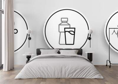 Set line Stopwatch, Vitamin pill and Bottle of water with glass icon. Vector Wall mural