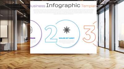 Set line Wind rose, Ship steering wheel and Pirate hat. Business infographic template. Vector Wall mural