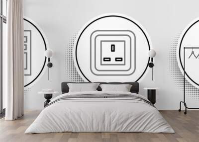 Set line Wind turbine, Battery and Electrical outlet icon. Vector Wall mural