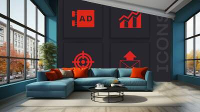 Set Mail and e-mail, Advertising, Financial growth increase and Target icon. Vector Wall mural