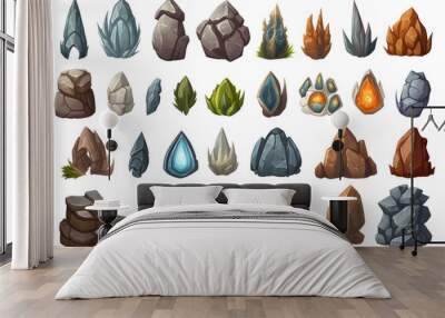 Set of Fantasy stone game elements design isolated on white Wall mural