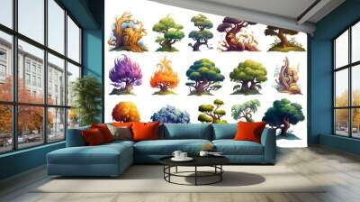 Set of Fantasy tree game elements design isolated on white, created with Generative AI technology Wall mural