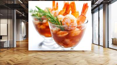 Shrimp Cocktail Appetizers with tomato sauce in glass isolated on white background Wall mural