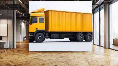 Side view yellow container truck on a white background Wall mural