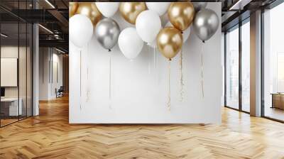 Silver and gold balloons isolated on light grey background Wall mural