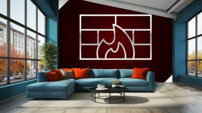 Silver line Firewall, security wall icon isolated on dark red background. Vector Illustration Wall mural