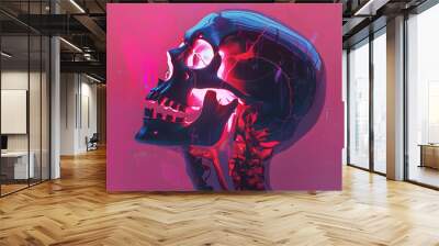 Skull profile illuminated neon colors, art poster Wall mural