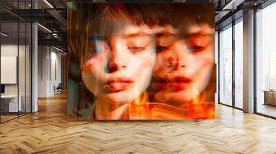 Abstract Multiple Exposure Portrait of Woman with Vivid Colors Wall mural