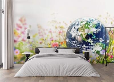 Blooming Planet Earth - Vibrant Flowers Embracing Global Nature Wall mural