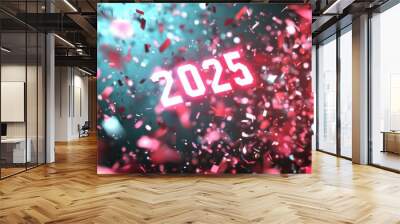 Celebratory 2025 Confetti Explosion with Vibrant Colors Wall mural