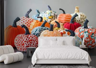 Colorful Handmade Fabric Pumpkins on Display Wall mural