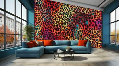 Colorful Leopard spot seamless pattern background. Wild animal vibrant multicolored cheetah skin, leo texture for fashion print design, textile, wallpaper, background, wrapping, fabric. Wall mural