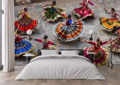 Colorful Traditional Indian Dance Performance in Motion Wall mural