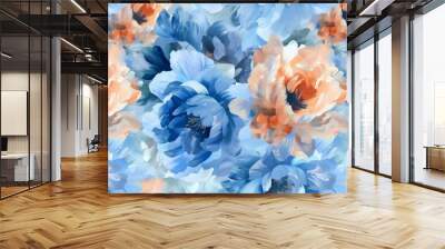 Elegant Blue and Peach Floral Pattern for Stylish Backgrounds Wall mural