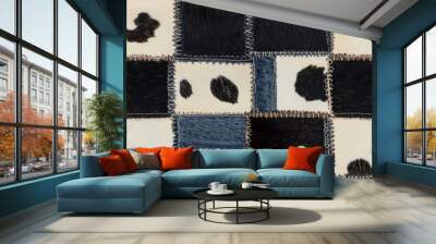 Trendy Cow Print and Denim Patchwork Texture for Fashion Design Wall mural