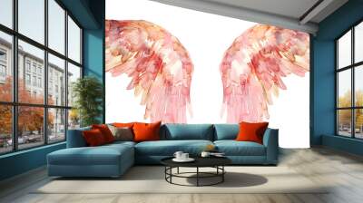 Soft pastel detailed pink angel wings in watercolor style isolated on white background Wall mural