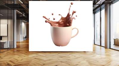 Splash of hot chocolate in a white mug isolated on transparent background Wall mural