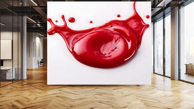 Spread of red sauce or jam with splashes isolated on white background Wall mural