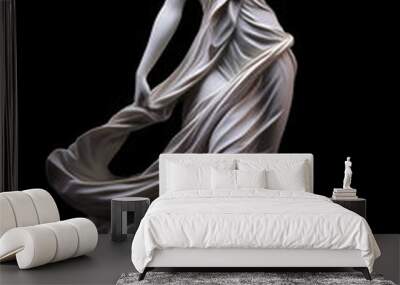 Stunning white marble statue of a graceful woman in motion standing against a black background. Marble statue of ballerina
 Wall mural