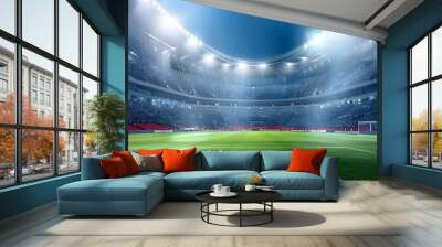 Top view of modern football stadium in lights Wall mural