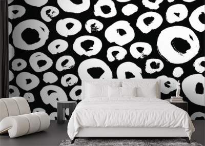 Leopard print, animal skin, jaguar abstract pattern, line background. Amazing hand drawn vector illustration. Poster, banner. Black and white artwork, monochrome Wall mural