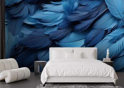 Abstract background of bright blue feathers. Illustration, wallpaper. Wall mural