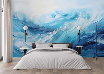 Abstract oil painting of the sea with large brush strokes in white and blue pastel colors. Wallpaper, background, texture. Wall mural