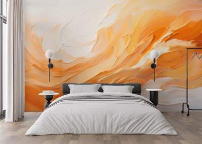 Abstract oil painting with large brush strokes in white, orange, and beige pastel colors. Wallpaper, background, texture. Wall mural