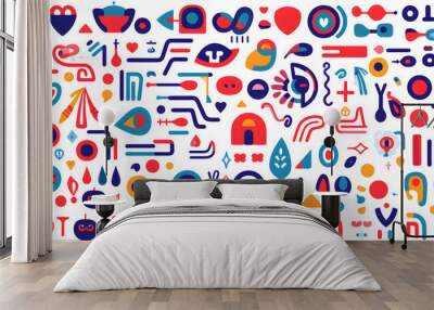 Various colorful abstract shapes in vector format, in the style of joyful chaos, doodles cartoon geometric background Wall mural