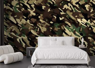 vector camouflage texture military modern background, forest green brown print Wall mural