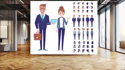 Vector character set for animation.Business people - man and woman. Front, side, back view animated characters.  Wall mural