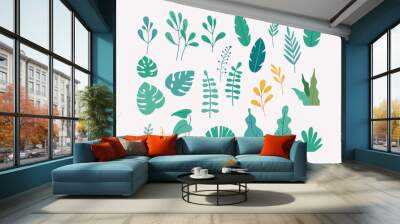 Vector set of flat illustrations of plants, trees, leaves Wall mural