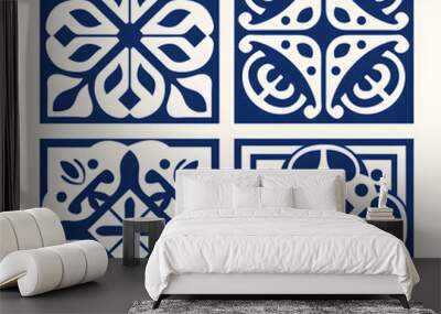 Vintage Floor Tile geometric design with ornamental element. Traditional Portuguese azulejo motifs. Wall mural