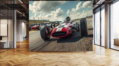 Vintage race car on track during competition. Dynamic motorsport photography for racing and speed concept. Wall mural