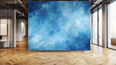 Watercolor blue sky color background with clouds and sparkling. Galaxy, universe, blue watercolor background Wall mural