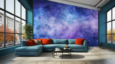 Watercolor blue sky color background with clouds and sparkling. Galaxy, universe, blue watercolor background Wall mural