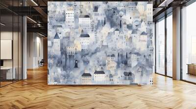 Watercolor city seamless hand drawn pattern Wall mural