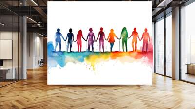 Watercolor colorful simple silhouettes people isolated on transparent background Wall mural