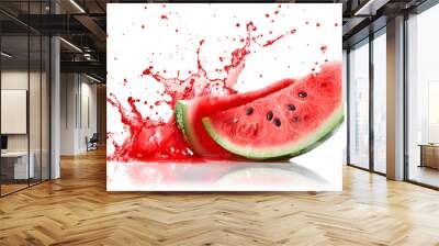 Watermelon slices with juice splashes isolated on white background Wall mural