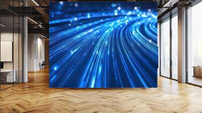 Waves of blue light creating digital pathways Wall mural