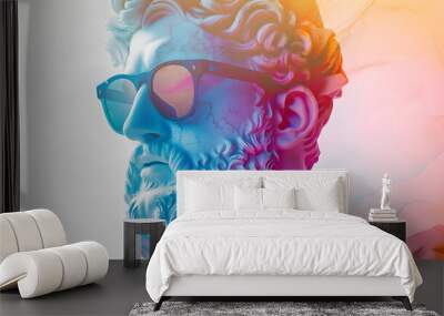 White Ancient Greek sculpture of man in sunglasses on a white background Wall mural