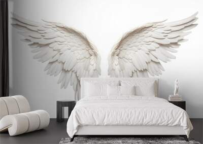 White Angel wings isolated on transparent background Wall mural