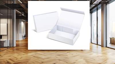 White empty paper boxes open and close for your design, mockup, empty template isolated on white background with shadow, convenient display angle for showcasing items. Vector illustration Wall mural