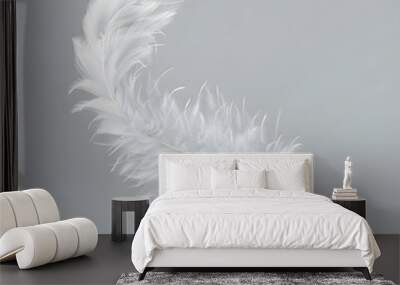 White fluffy feather isolated on light grey background Wall mural