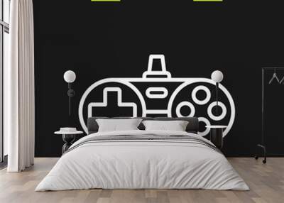 White line Gamepad icon isolated on black background. Game controller. Vector Illustration Wall mural