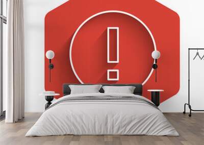 White line Information icon isolated with long shadow. Red hexagon button. Vector. Illustration Wall mural